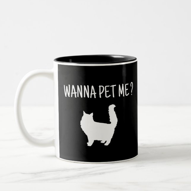 Wanna Pet Me Cat Zweifarbige Tasse (Links)