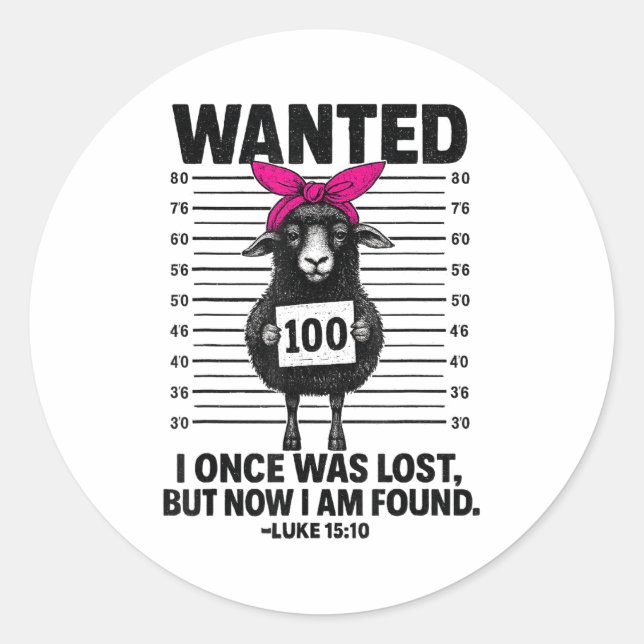 Wanted I Once Was Lost Funny Sheep Quotes Jesus Ch Runder Aufkleber (Vorderseite)