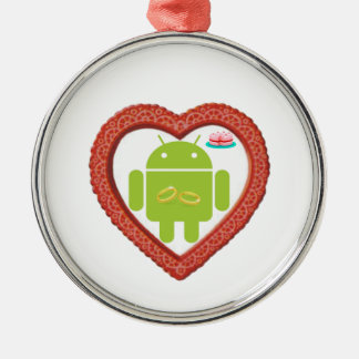 Wanze Droid Herz (Liebe) zwei Goldring-Rosa-Kuchen Silbernes Ornament