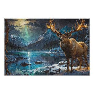 Wapiti (Elk) & Winterleuchten Poster