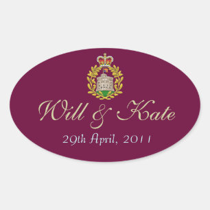 Wappen-Aufkleber für Royal Will & Kate (Burgund) Ovaler Aufkleber