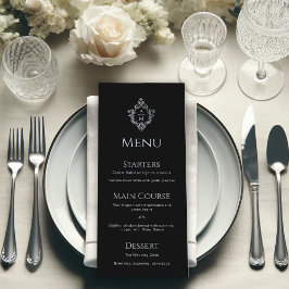 Wappen Black Elegant Vintag Gray Monogram Wedding Menükarte