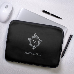 Wappen Black Gray Monogram Name Vintag Monochrome Laptopschutzhülle