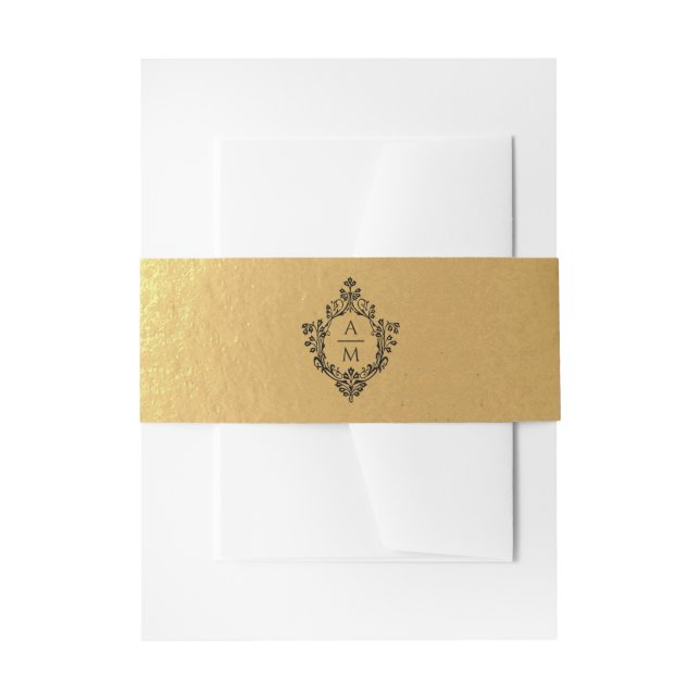 Wappen Black Imitats Gold Wedding Monogram 2 Initi Einladungsbanderole (Vorderseite Beispiel)