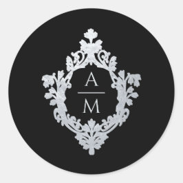 Wappen Black Imitats Silver Vintage Wedding Monogr Runder Aufkleber