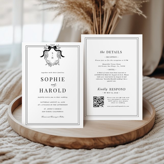 Wappen Coquette Bow Monogram All in one Wedding Einladung (Von Creator hochgeladen)