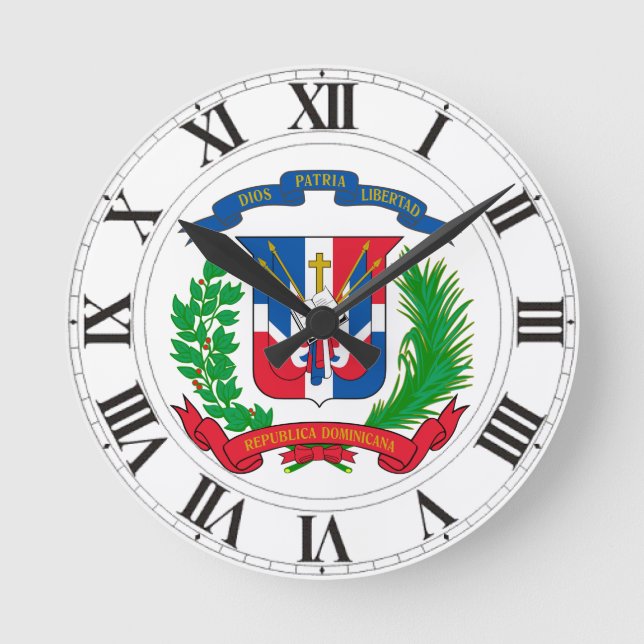 Wappen der Dominikanischen Republik Runde Wanduhr (Vorderseite)