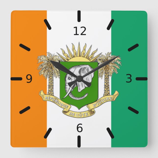 Wappen der Elfenbeinflagge Quadratische Wanduhr (Vorderseite)