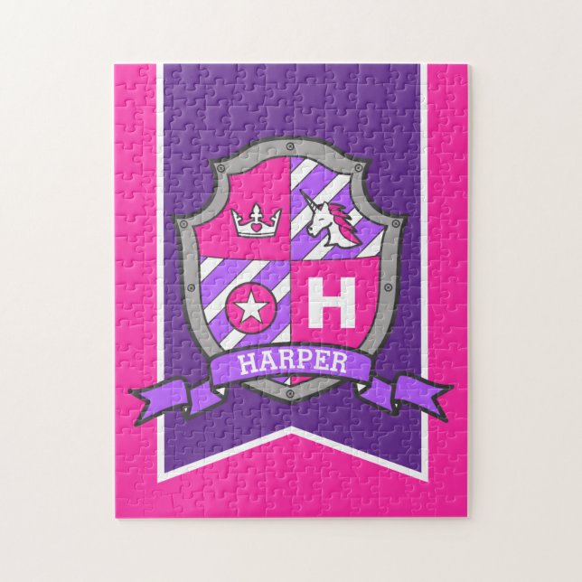 Wappen der Prinzessin personalisiert rosa lila Puzzle (Vertikal)