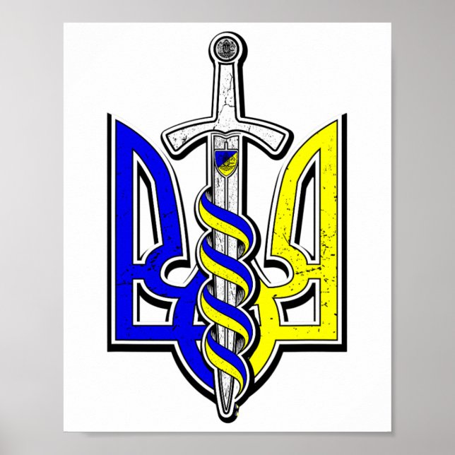 Wappen der Ukraine mit Schwert  Poster (Vorne)