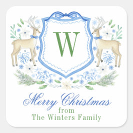 Wappen der Wasserfarbenreiniger Monogram Weihnacht Quadratischer Aufkleber