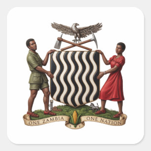 Wappen des Landes Sambia Flagge Symbol Emblem Quadratischer Aufkleber