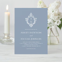 Wappen Dusty Blue Elegant Monogram Formal Wedding Einladung