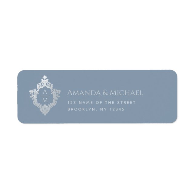 Wappen Dusty Blue Wedding Monogram Elegant Vintag (Vorne)