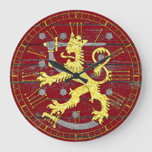 Wappen Finnland Ihr Farbholz Große Wanduhr