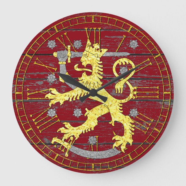 Wappen Finnland Ihr Farbholz Große Wanduhr (Vorderseite)