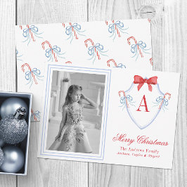 Wappen-Foto für Wasserfarben-Monogramm Candy Cane Feiertagskarte