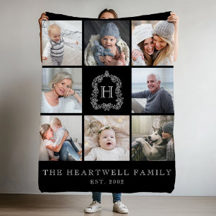 Wappen für die Fotolollage-Monogramm-Familie 8 Sch Fleecedecke