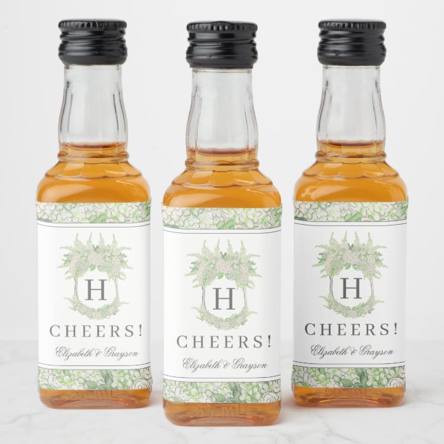 Wappen für Wasserfarben Grün und Weiß-Hydrangea Alkoholflaschenetikett (Flaschen)