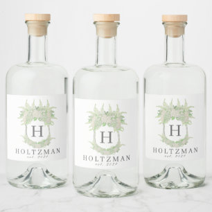 Wappen für Wasserfarben Grün und Weiß-Hydrangea Alkoholflaschenetikett