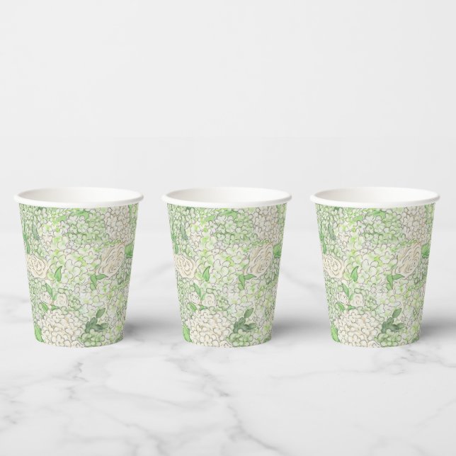 Wappen für Wasserfarben Grün und Weiß-Hydrangea Pappbecher (Multi)