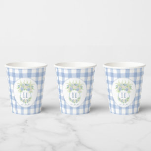 Wappen Gingham: Aquarell Blau und Weiße Hydrangea Pappbecher
