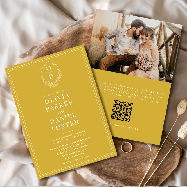 Wappen Gold Champagne QR Code Foto Hochzeit Einladung (Von Creator hochgeladen)