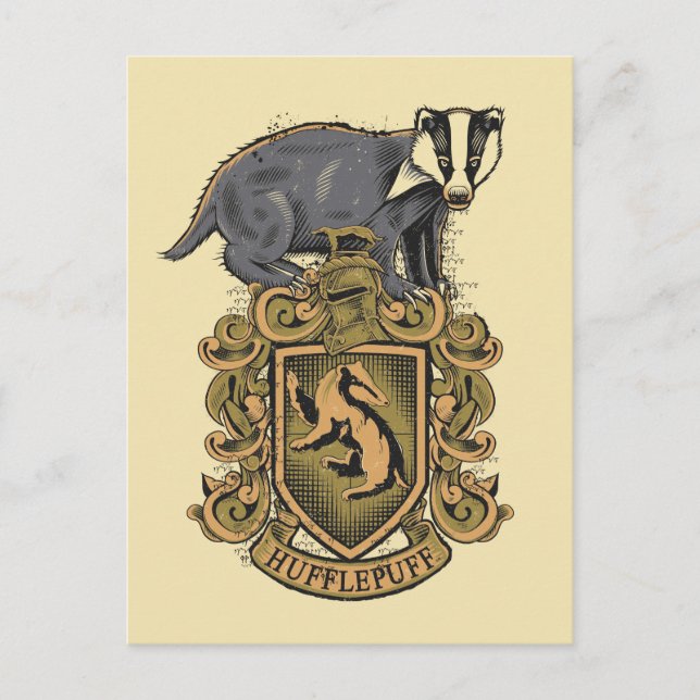 Wappen Harry Potter | Hufflepuff mit Dachs Postkarte (Vorderseite)