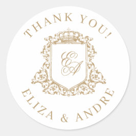Wappen-Hochzeit in Gold und White Royal Runder Aufkleber