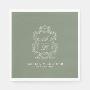 Wappen-Hochzeit mit grünem und Elfenbeinflor Serviette