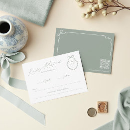 Wappen-Hochzeit mit handgezeichnetem Bow und Ribbo RSVP Karte