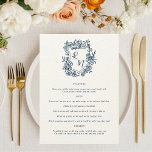 Wappen Hochzeit mit handgezeichnetem braunen Navy Menükarte<br><div class="desc">Bringen Sie Ihrem Empfang eine lustige und charmante Touch mit dieser handgezeichneten Lila Magenta Monogram Wedding Menu Card. Mit einem lässigen, skurrilen blumigen Wappen und einem Monogramm-Design in einem dunkelblauen Schatten eignet sich diese Karte ideal für eine entspannte Gartenhochzeit, ein Fest im Freien oder einen Hochzeitsempfang im Sommer. Es ist...</div>