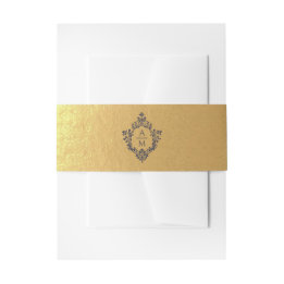 Wappen Imitate Gold Foil Navy Blue Monogram Luxus Einladungsbanderole