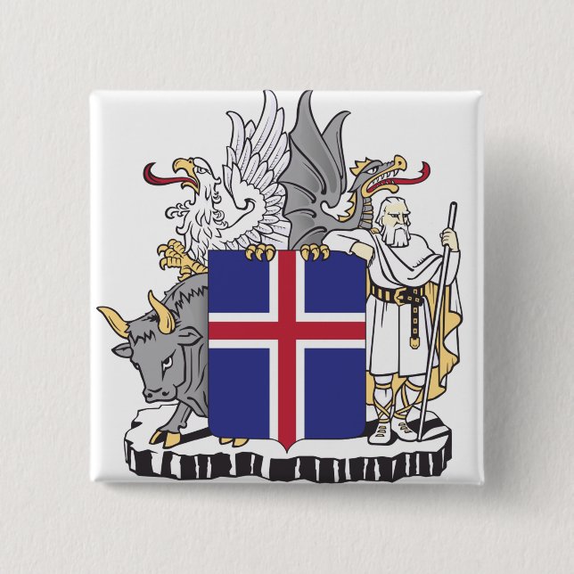 Wappen Islands Mythische Wächter Kunst Button (Vorderseite)
