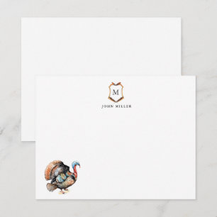 Wappen mit monogrammiertem Truthahn-Vogel Dankeskarte