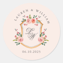 Wappen mit rosa Monogramm Hochzeit Runder Aufkleber