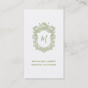 Wappen Monogram, Classic Green Ornamental Rose Visitenkarte