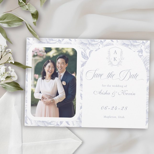 Wappen Monogram Dusty Blue Script Foto Save The Date (Von Creator hochgeladen)