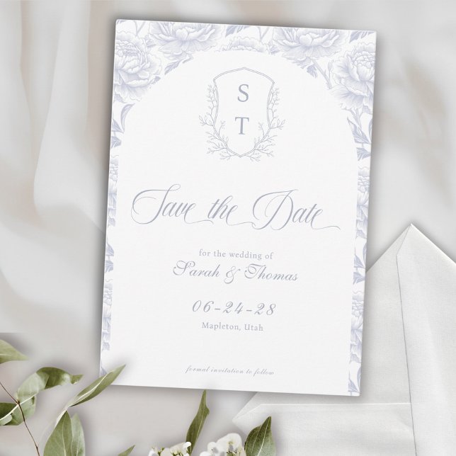 Wappen Monogram Dusty Blue Script Save The Date (Crest Save The Date Formal Card dusty blue)