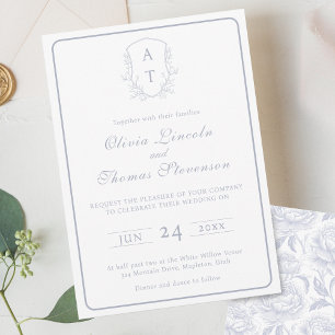 Wappen Monogram Dusty Blue Wedding Einladung