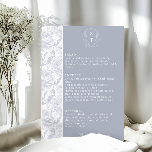 Wappen Monogram Dusty Blue Wedding Menu Card Menükarte (Von Creator hochgeladen)