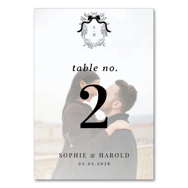 Wappen Monogram Faded Foto French Vintage Wedding Tischnummer (Vorderseite)