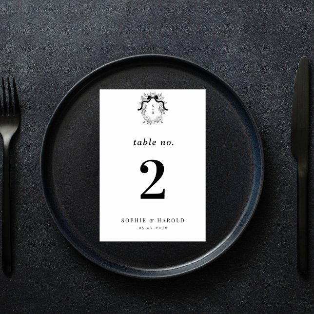 Wappen Monogram French Coquette Bow Formal Wedding Tischnummer (Von Creator hochgeladen)