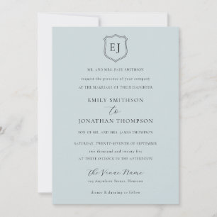 Wappen Monogram Initials Dusty Blue Formal Wedding Einladung