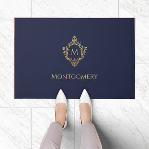 Wappen Monogram Navy Blue Imitats Gold Elegant Ini Fußmatte