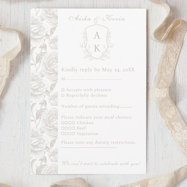 Wappen Monogram Pale Taupe Hochzeit RSVP Karte (Von Creator hochgeladen)