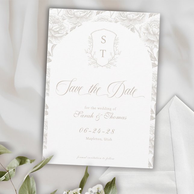 Wappen Monogram Pale Taupe Script Save The Date (Crest Save The Date Formal Card pale taupe, beige,  cream)