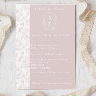 Wappen Monogram Rosa Hochzeit RSVP Karte