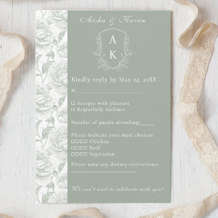 Wappen Monogram Sage Green Wedding RSVP Karte