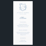 Wappen Monogram Vibrant Blue Wedding Menükarte<br><div class="desc">Blumenblauer Wappen blauer monogramm Hochzeitsmenü.</div>